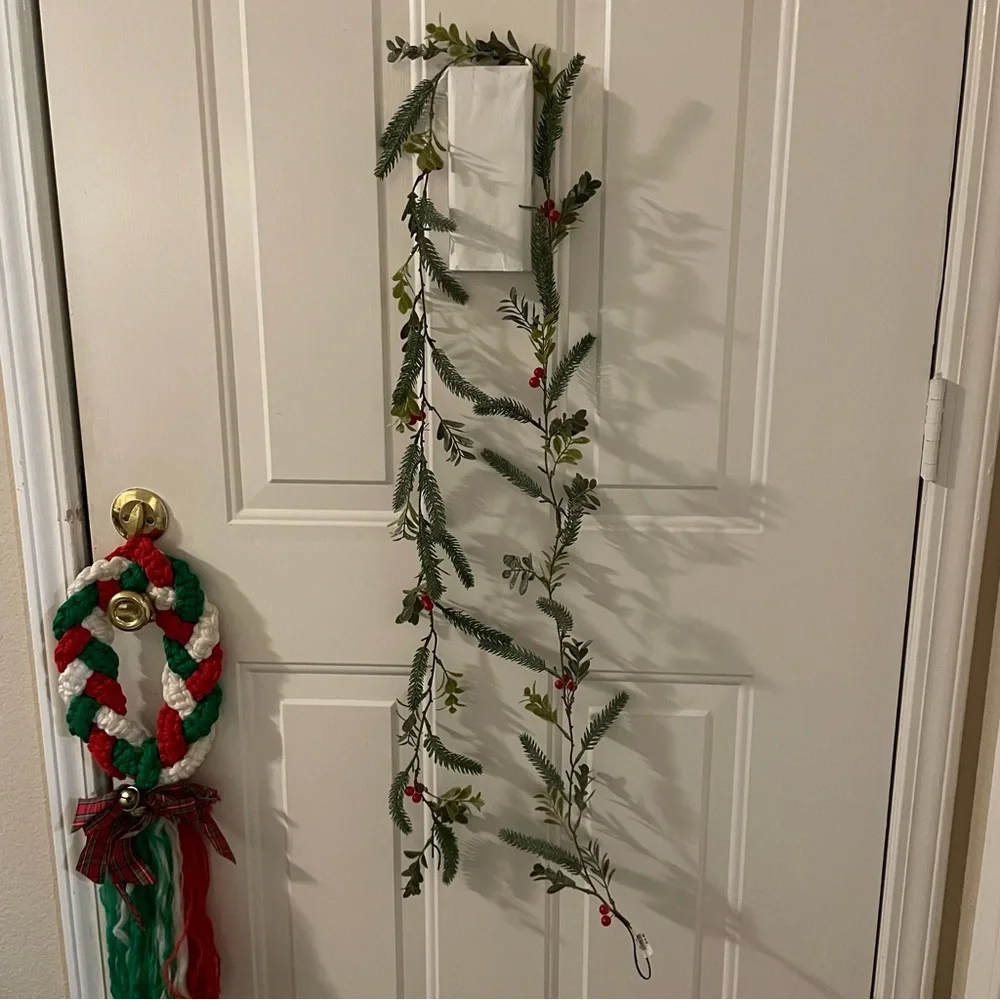 Festive Faux Greenery Garland with Red Berries NWT